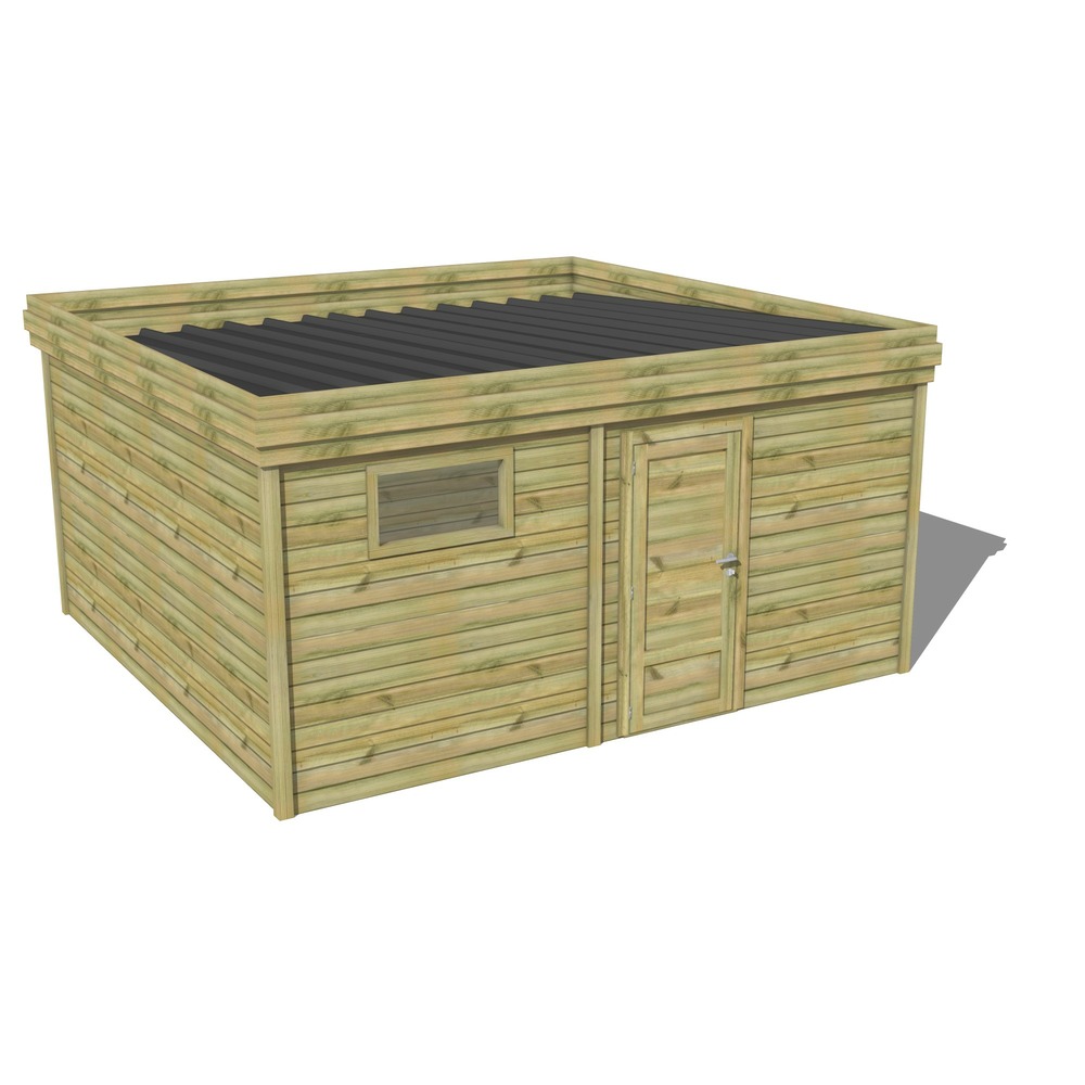 Abri de jardin bois pin traité autoclave 27mm - 4,69x4,34m / 20m2 - bac acier - abri français