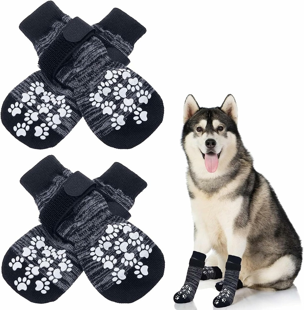 Chaussettes anti-dérapantes chien chat motif patte gris noir l
