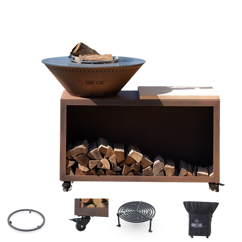 Pack privilege brasero traditionnel acier 83 imitation corten double cuve
