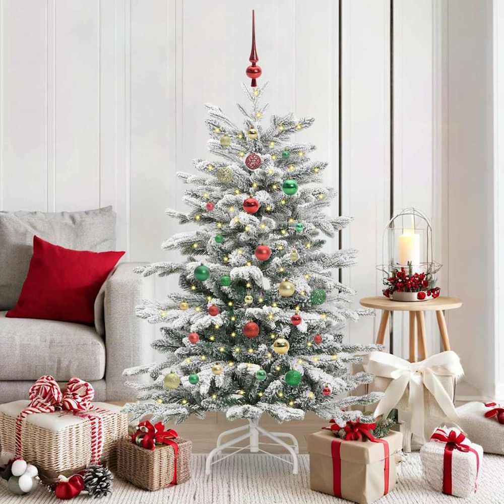 Kit sapin de noël design blanc 150 cm, décoration moderne tout inclus pour fêtes