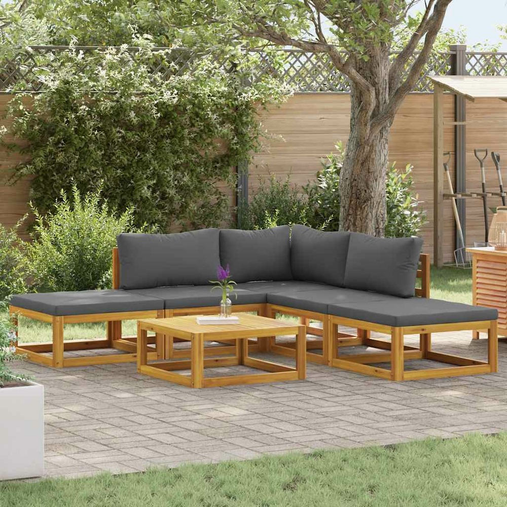 Salon de jardin 6 pcs avec coussins bois d'acacia solide