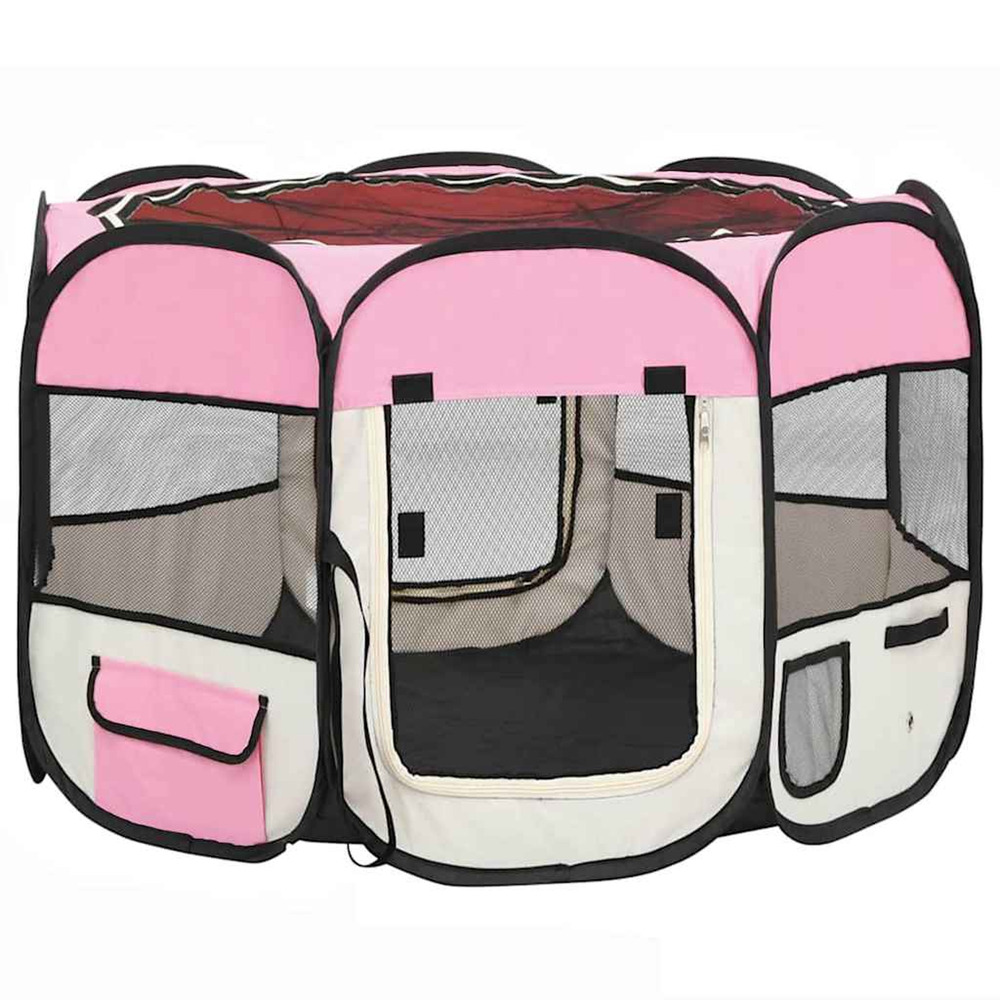 Parc pour chiens pliable avec sac de transport rose 90x90x58 cm