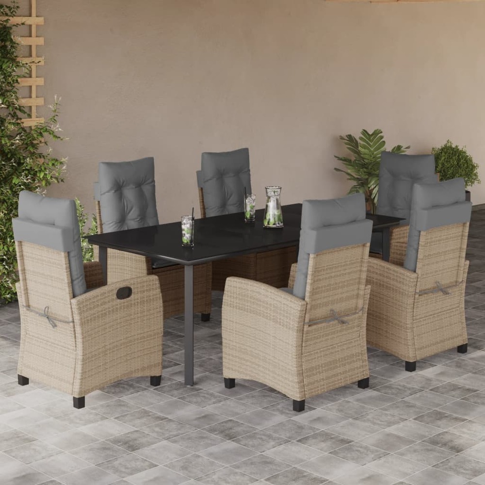 Ensemble à manger de jardin coussins 7 pcs mélange beige rotin