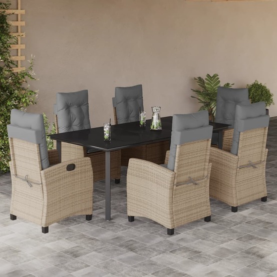 Ensemble à manger de jardin coussins 7 pcs mélange beige rotin
