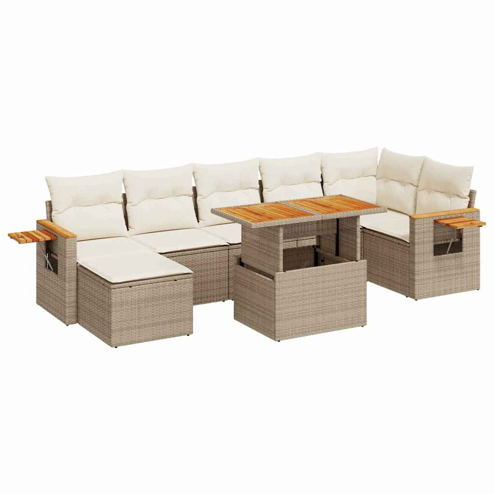 Salon de jardin avec coussins 8 pcs beige résine tressée acacia