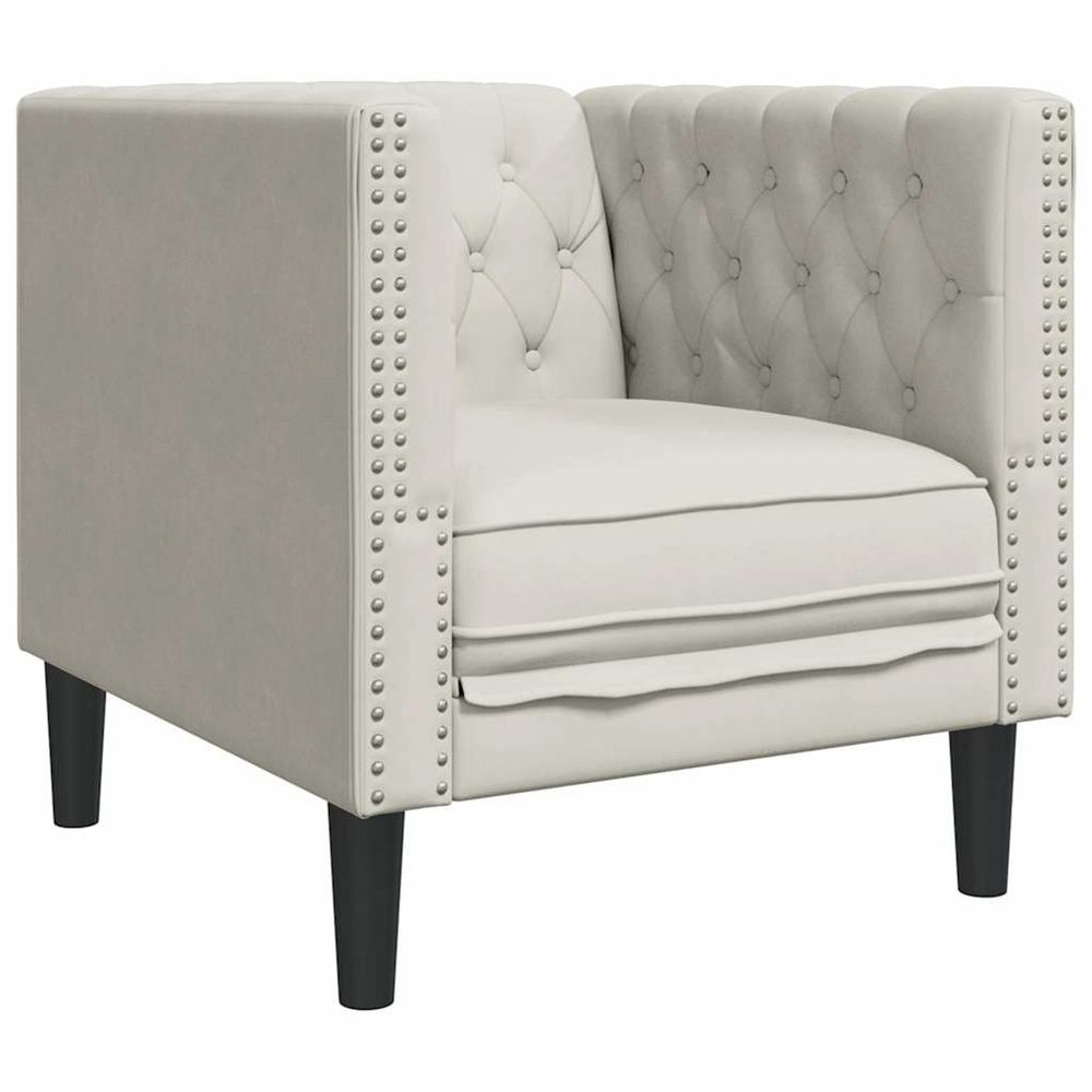 Fauteuil chesterfield crème velours