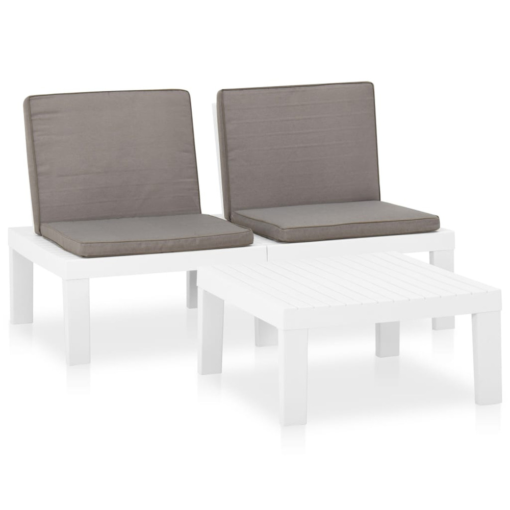 Salon de jardin 2 pcs avec coussins plastique blanc