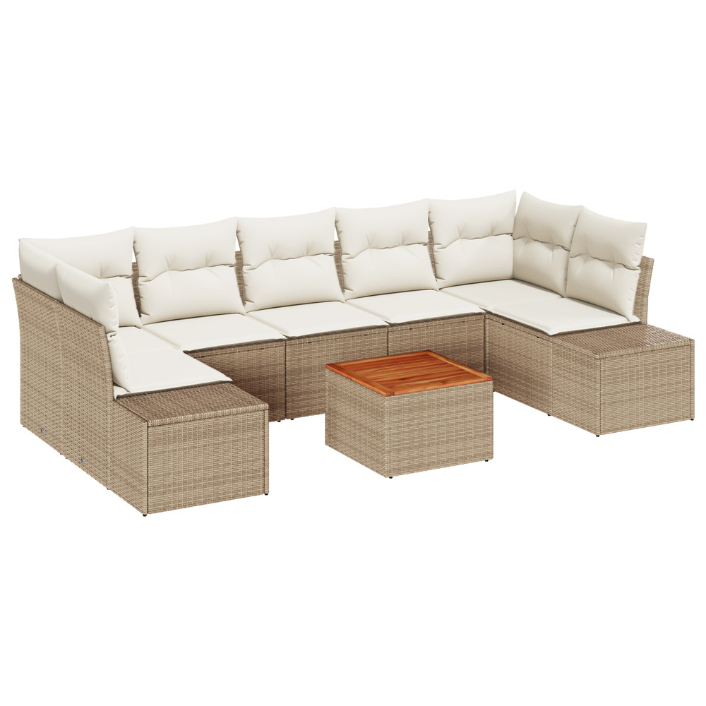 Ensemble de canapé de jardin 8 pièces avec coussins beige poly rotin acacia