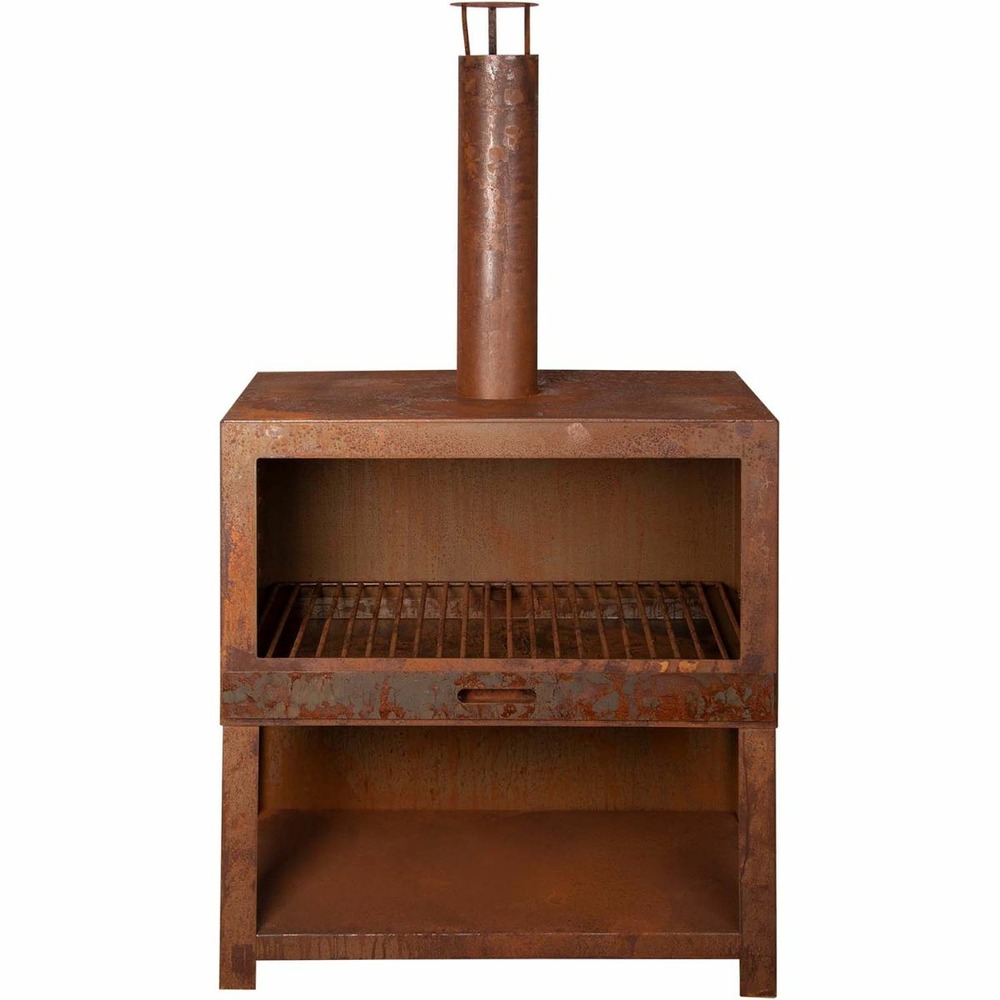 Cheminée d'extérieur avec bûcher intégré rouillé
