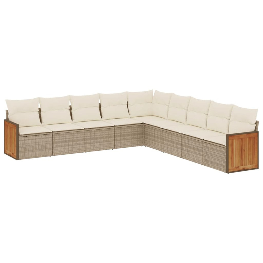 Salon de jardin avec coussins 9 pcs beige résine tressée