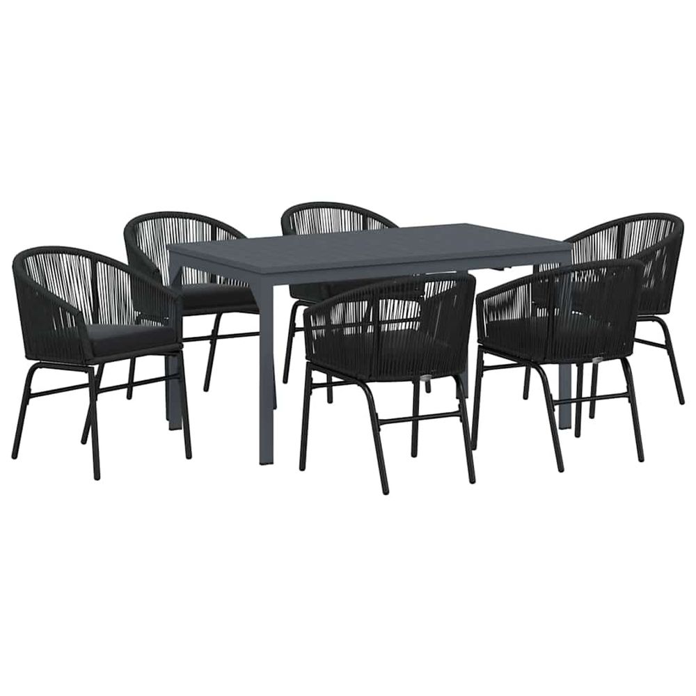 Ensemble de salle à manger pour jardin 7 pc noir polyrotin