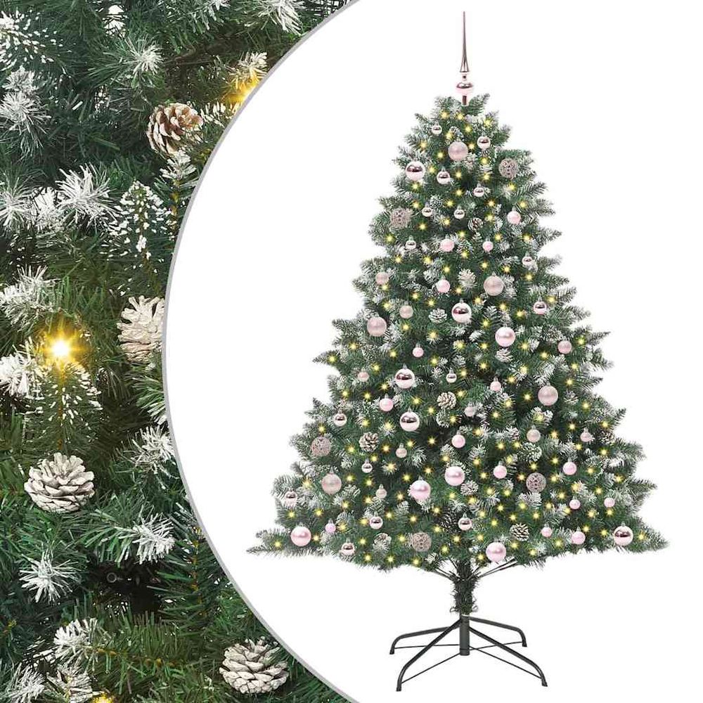 Sapin de noël pré-illuminé 180 cm 930 branches, décorations pommes de pin et 120 boules