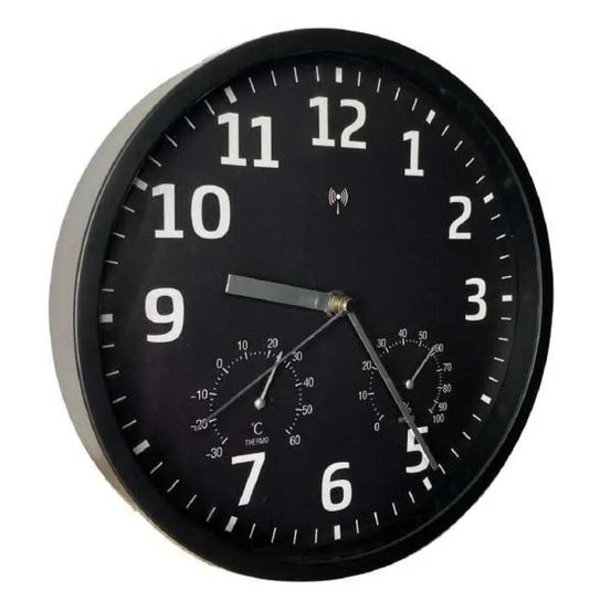 Horloge radiopilotée confort plastique verre noir et blanc ø 25cm