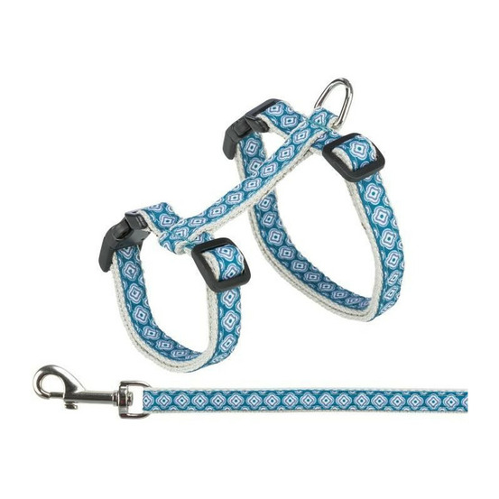 Harnais chat trixie - avec laisse - 27–45 cm - 13 mm - 1,20 m - gris et bleu