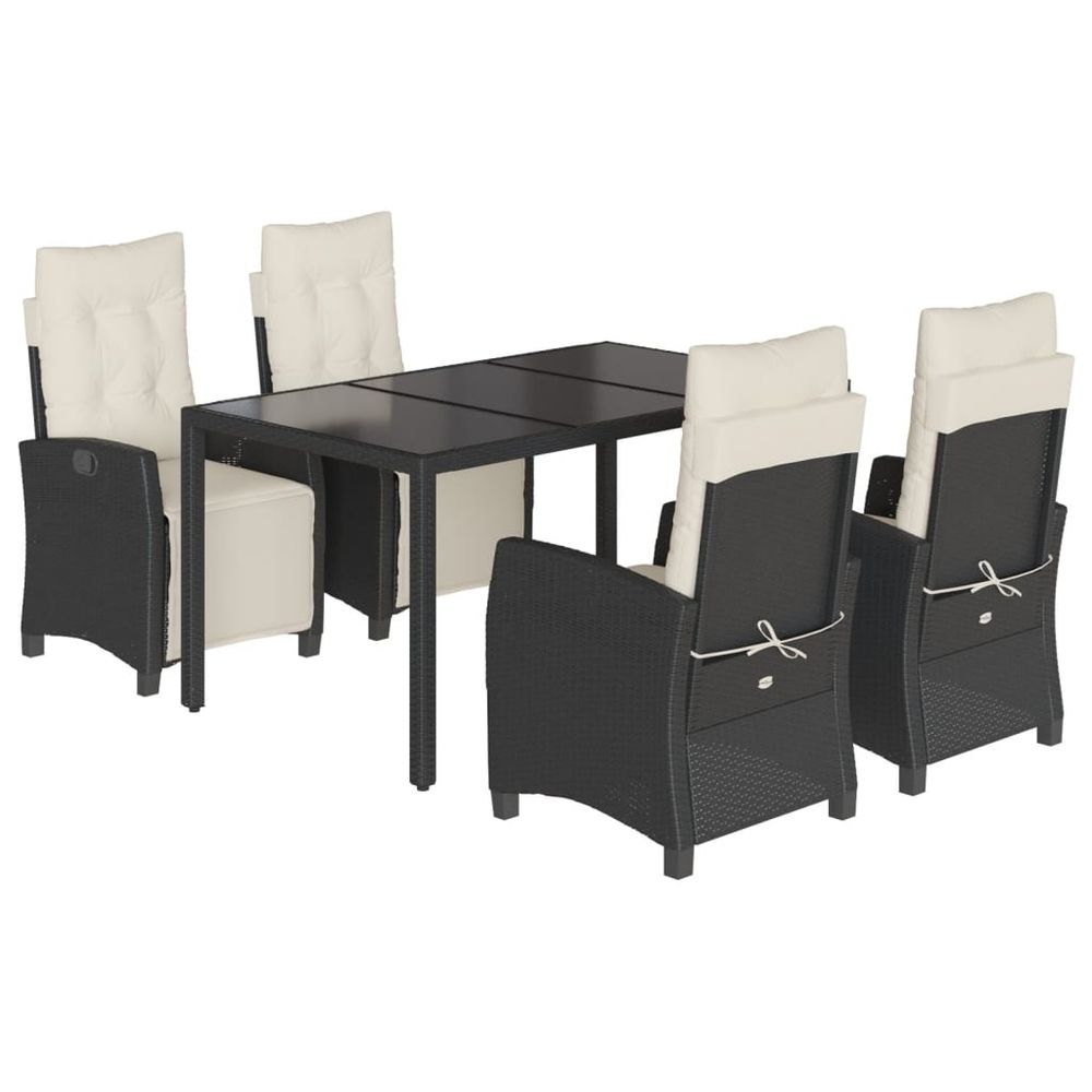 Ensemble à manger de jardin coussins 5pcs noir résine tressée