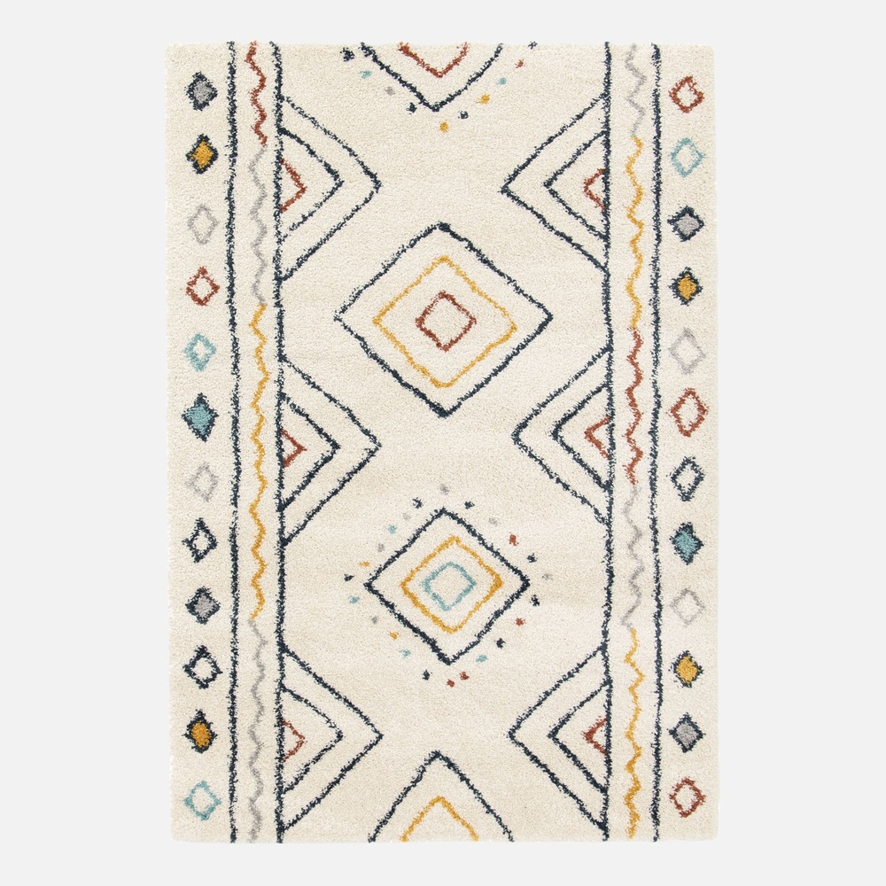 Tapis intérieur motif berbère crème, bleu et orange ralph