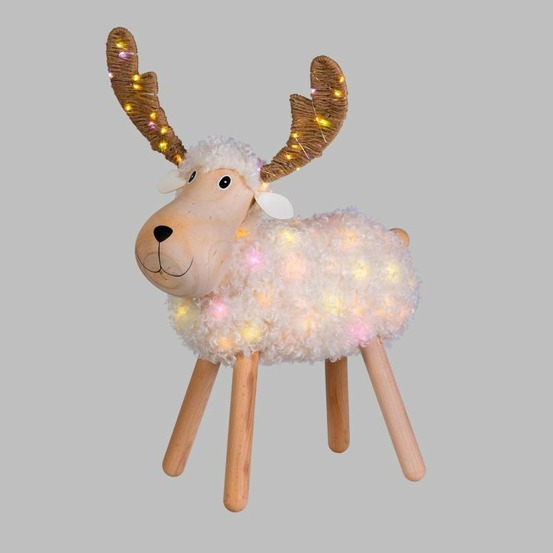 Grand mouton lumineux 110 led blanc chaud et couleur en bois 65cm sur secteur