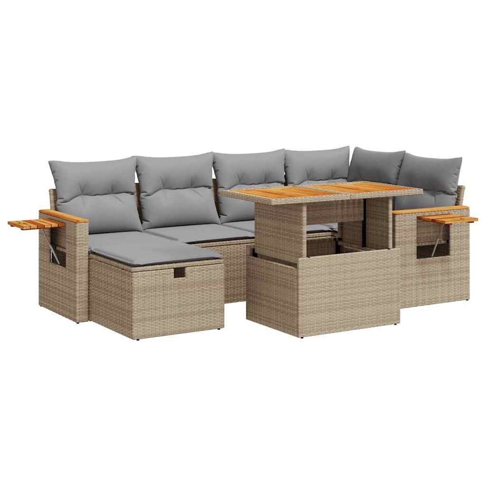 Salon de jardin avec coussins 8 pcs beige résine tressée