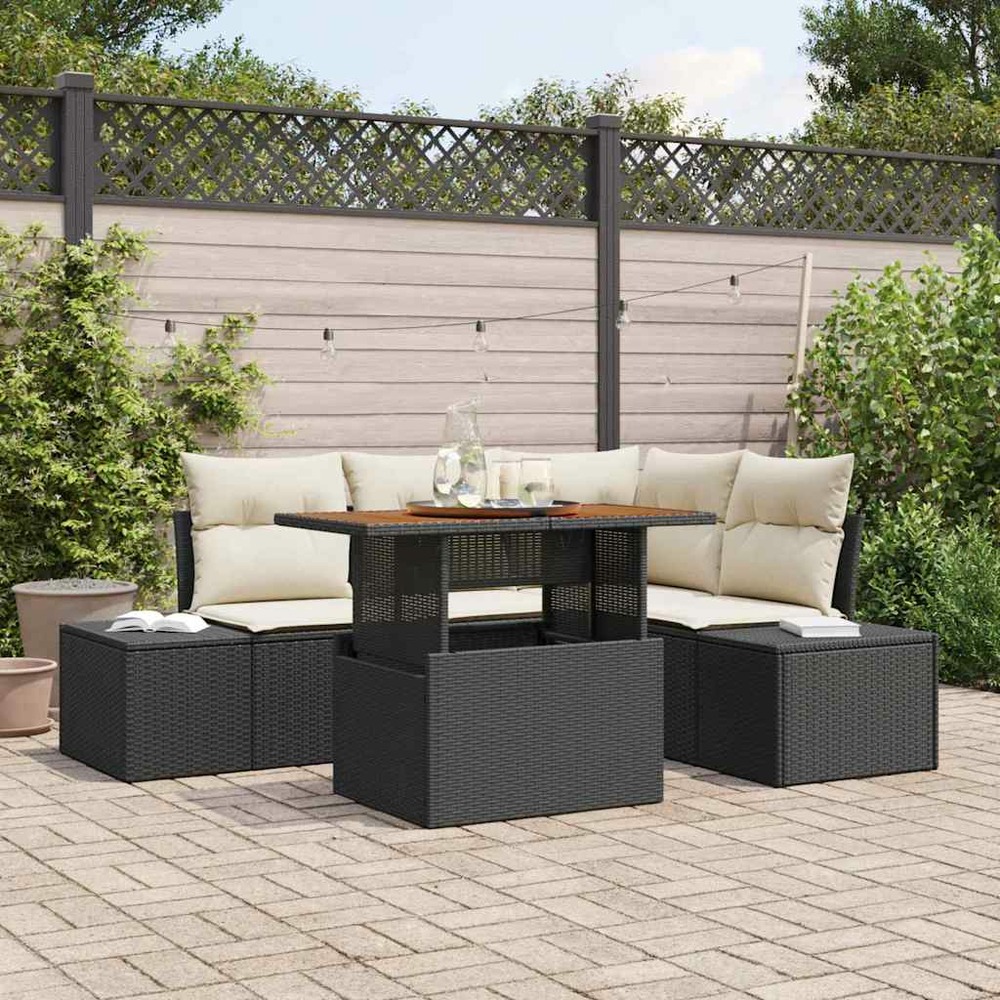 Ensemble de canapé de jardin 5 pcs noir poly rotin