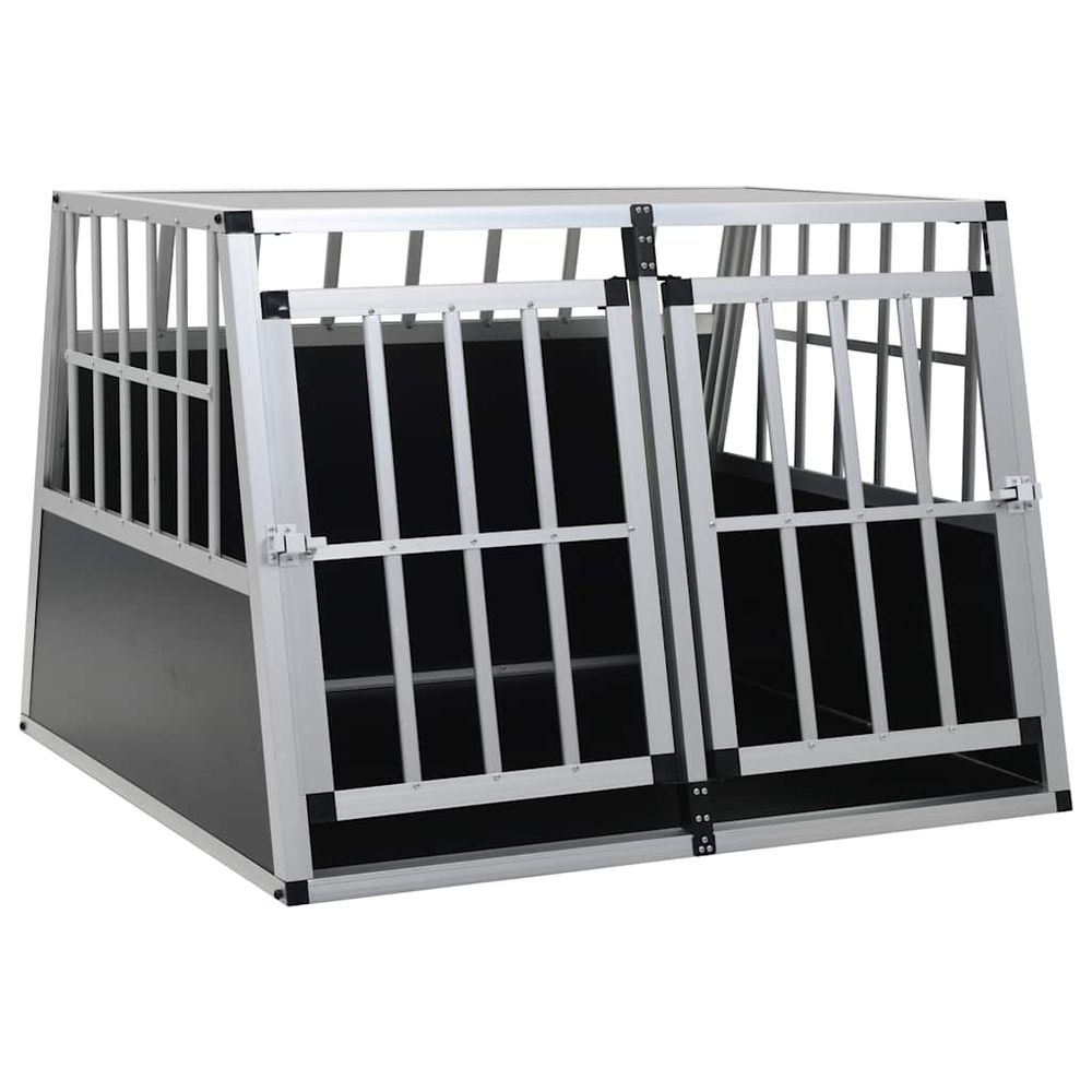 Cage de transport chien double porte aluminium 94x88x69cm