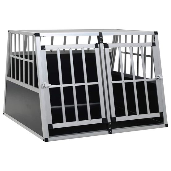 Cage de transport chien double porte aluminium 94x88x69cm