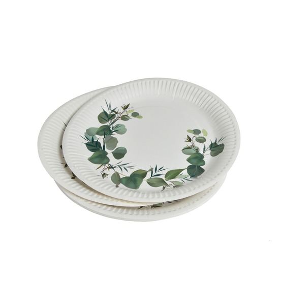 Set de 10 assiettes en carton 23 cm branche d'eucalyptus