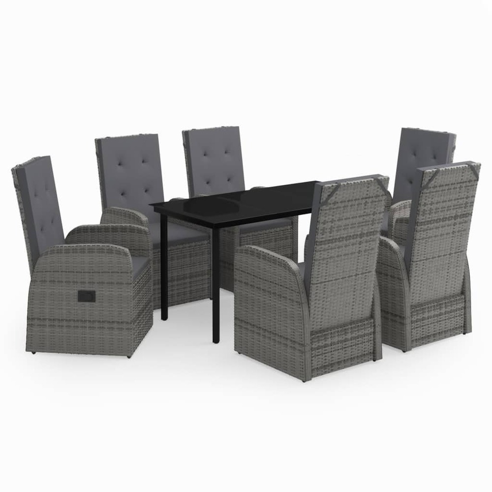 Ensemble à manger de jardin avec coussins 7 pcs gris