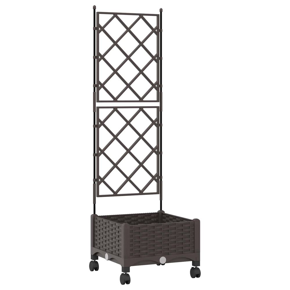 Bac de jardin avec treillis et roues marron 40 x 40 x 131,5 cm