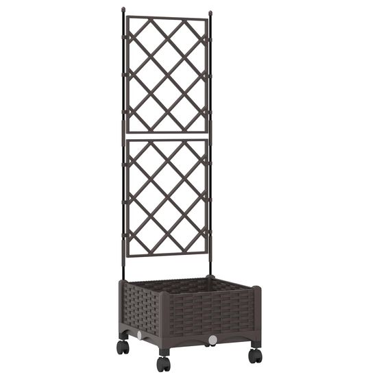 Bac de jardin avec treillis et roues marron 40 x 40 x 131,5 cm