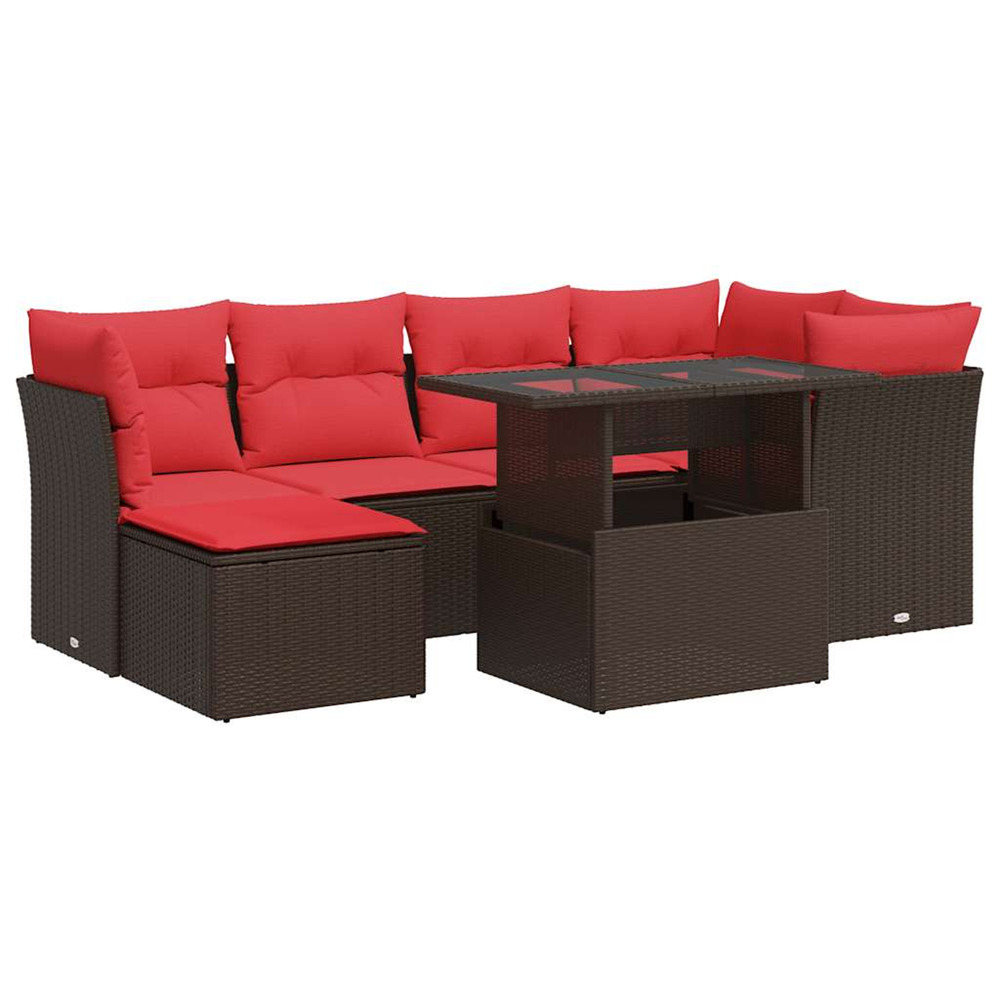 Salon de jardin avec coussins 7pcs marron résine tressée acacia