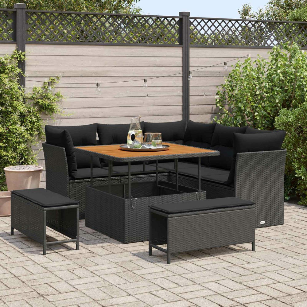 Ensemble de canapé de jardin 8 pcs noir polyrotin