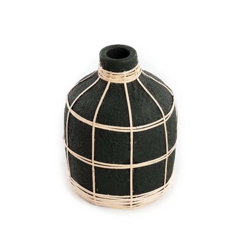 Vase avec rotin en béton noir 13x13x19 cm