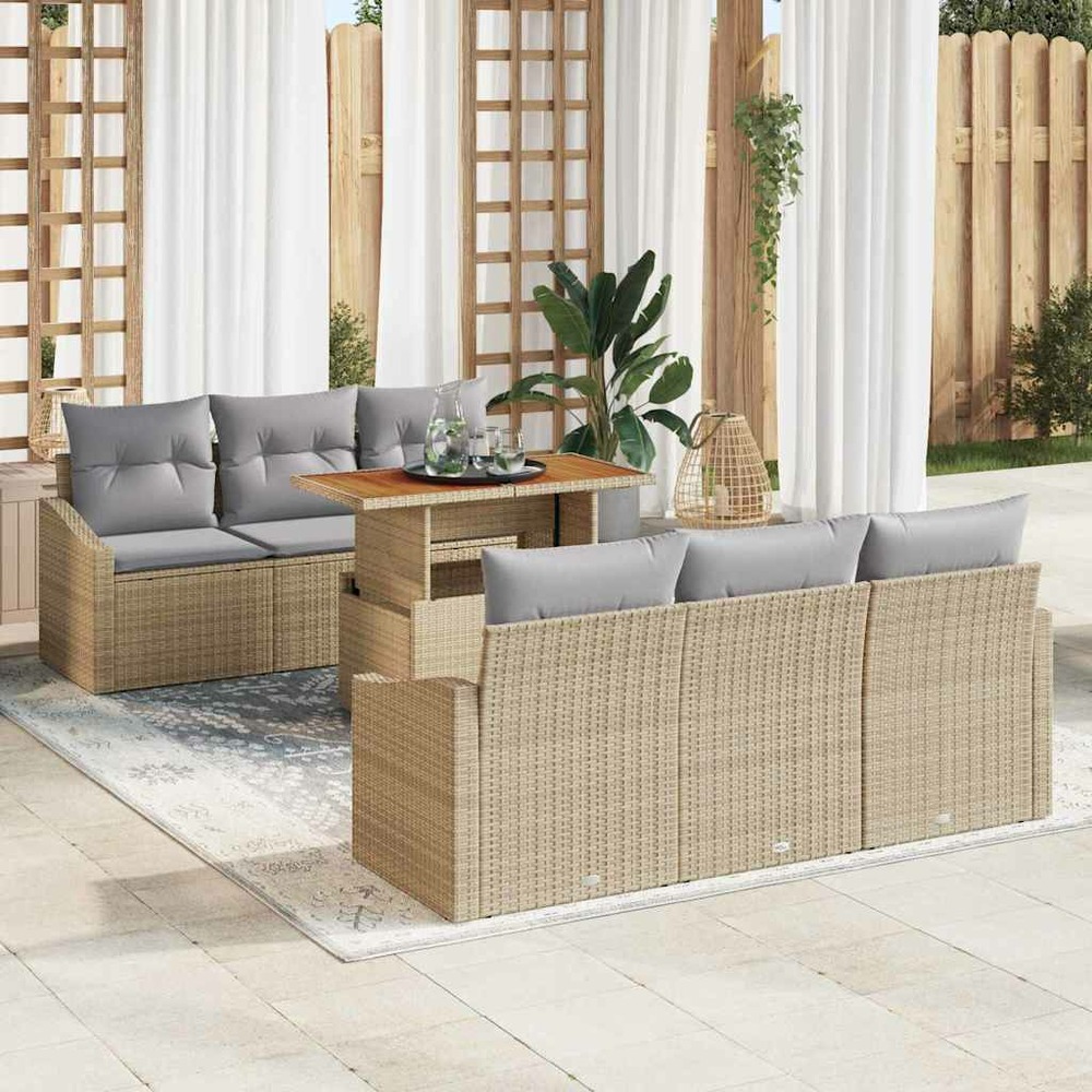 Ensemble de canapé de jardin 7 pcs beige poly rotin