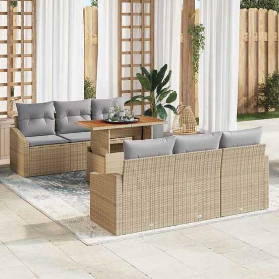 Ensemble de canapé de jardin 7 pcs beige poly rotin