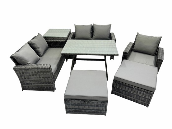 Ensemble de canapé en rotin extérieur avec table à manger canapé à deux places table d'appoint 2 grand tabourets gris foncé mixte