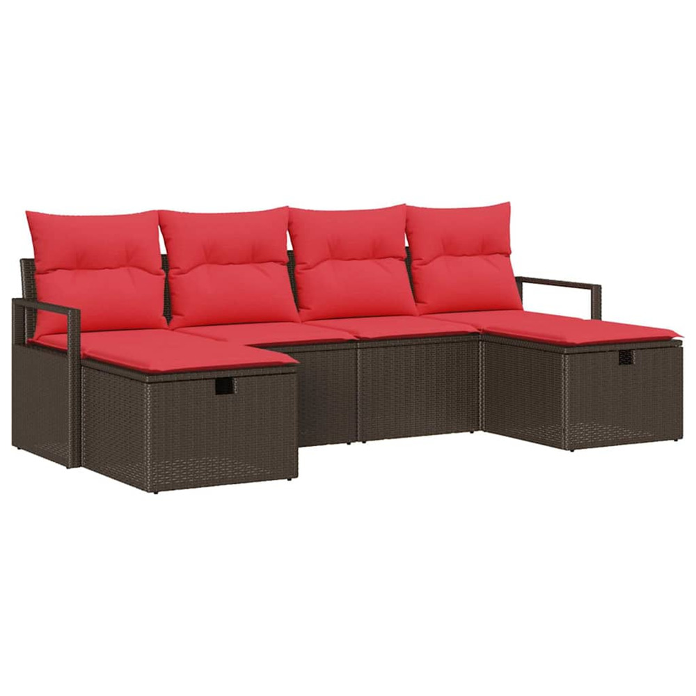 Ensemble de canapés 6 pcs marron et rouge polyrotin