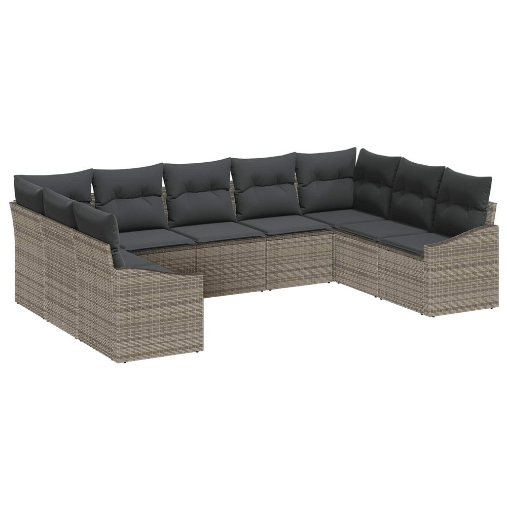 Ensemble de canapé de jardin 9 pc gris polyrotin