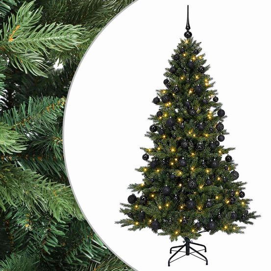 Sapin de noël artificiel avec boules 180 cm 300 led blanc chaud