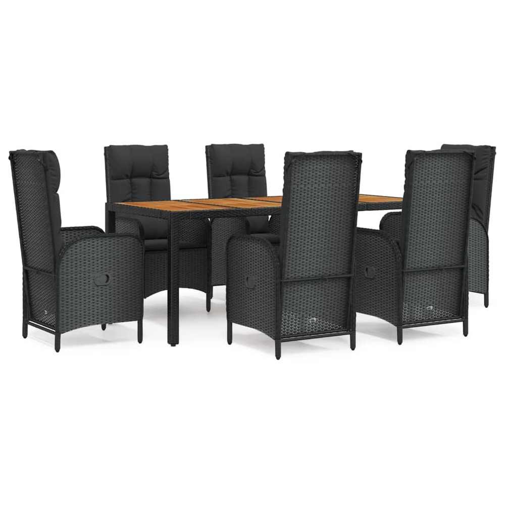 Ensemble à manger de jardin coussins 7pcs noir résine tressée