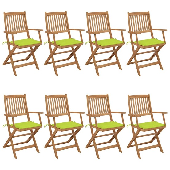 Chaises pliables de jardin lot de 8 avec coussins bois d'acacia