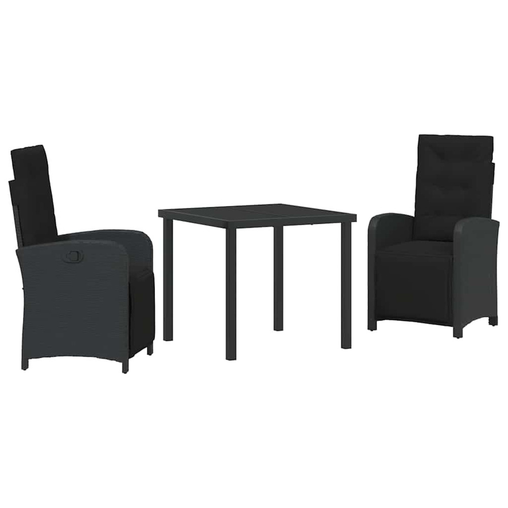 Ensemble de salle à manger pour jardin 3 pcs noir polyrotin