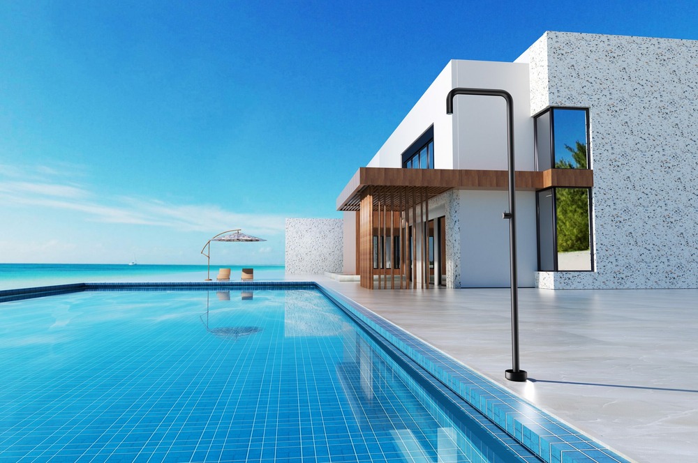 Douche de piscine noire en inox 316 50mm anticalcaire et facile a installer