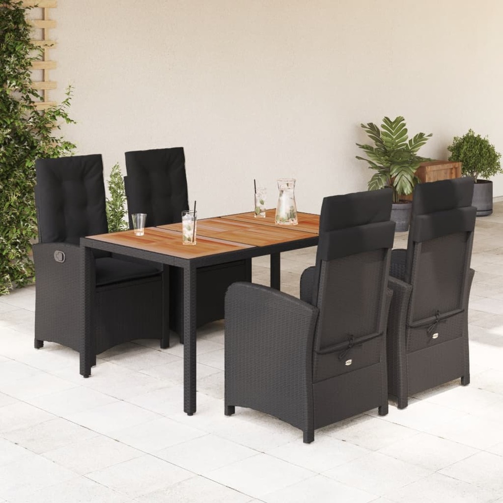 Ensemble à manger de jardin coussins 5pcs noir résine tressée