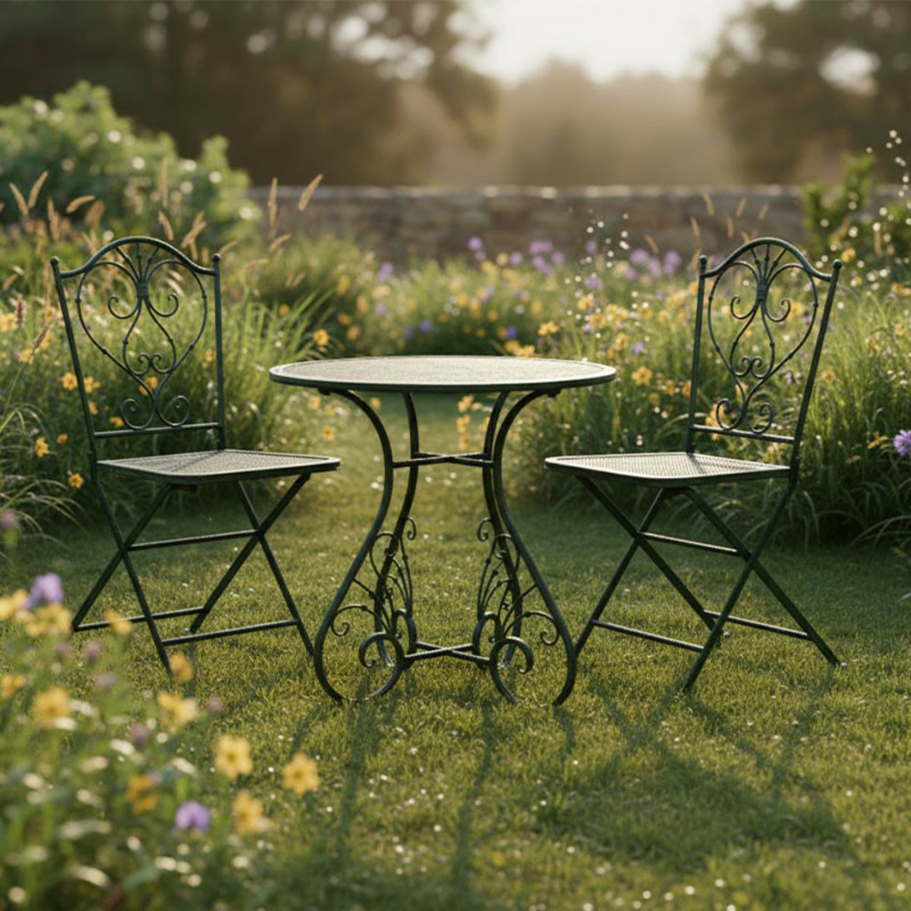 Ensemble table et chaises en fer forgé vert 70x70x71cm