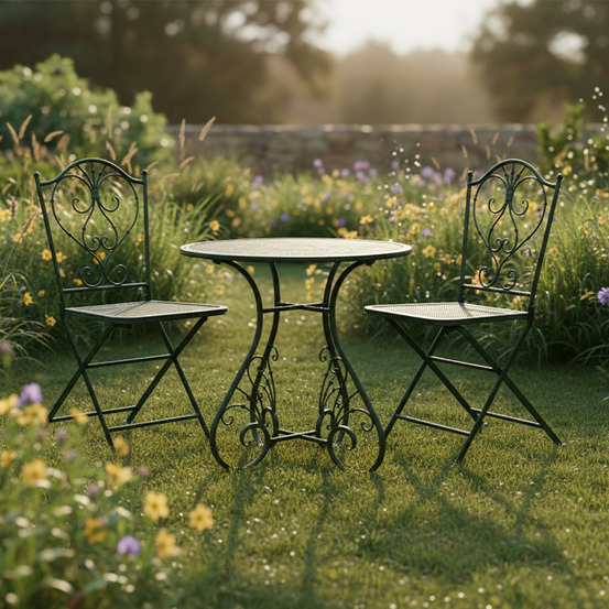 Ensemble table et chaises en fer forgé vert 70x70x71cm