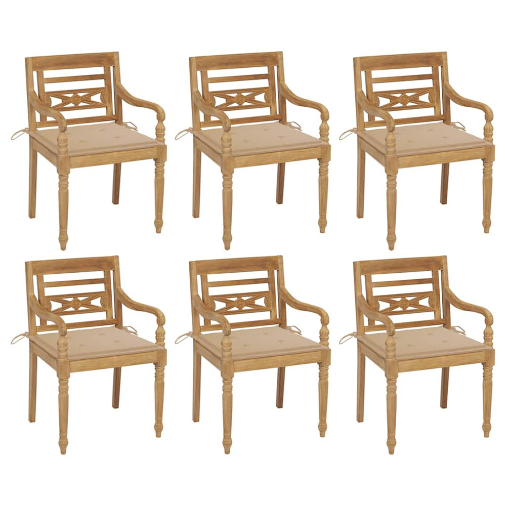 Chaises batavia avec coussins lot de 6 bois de teck solide