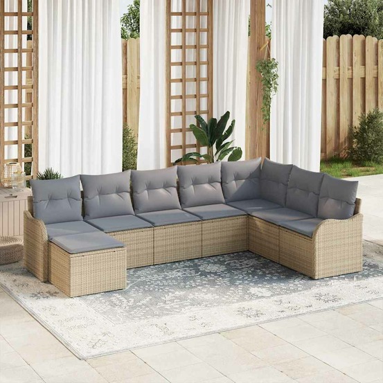 Ensemble de canapé de jardin 8 pcs beige polyrotin