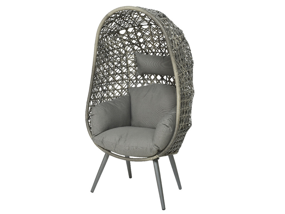 Fauteuil de jardin sur pieds œuf de jardin en résine tressée gris clair palermo