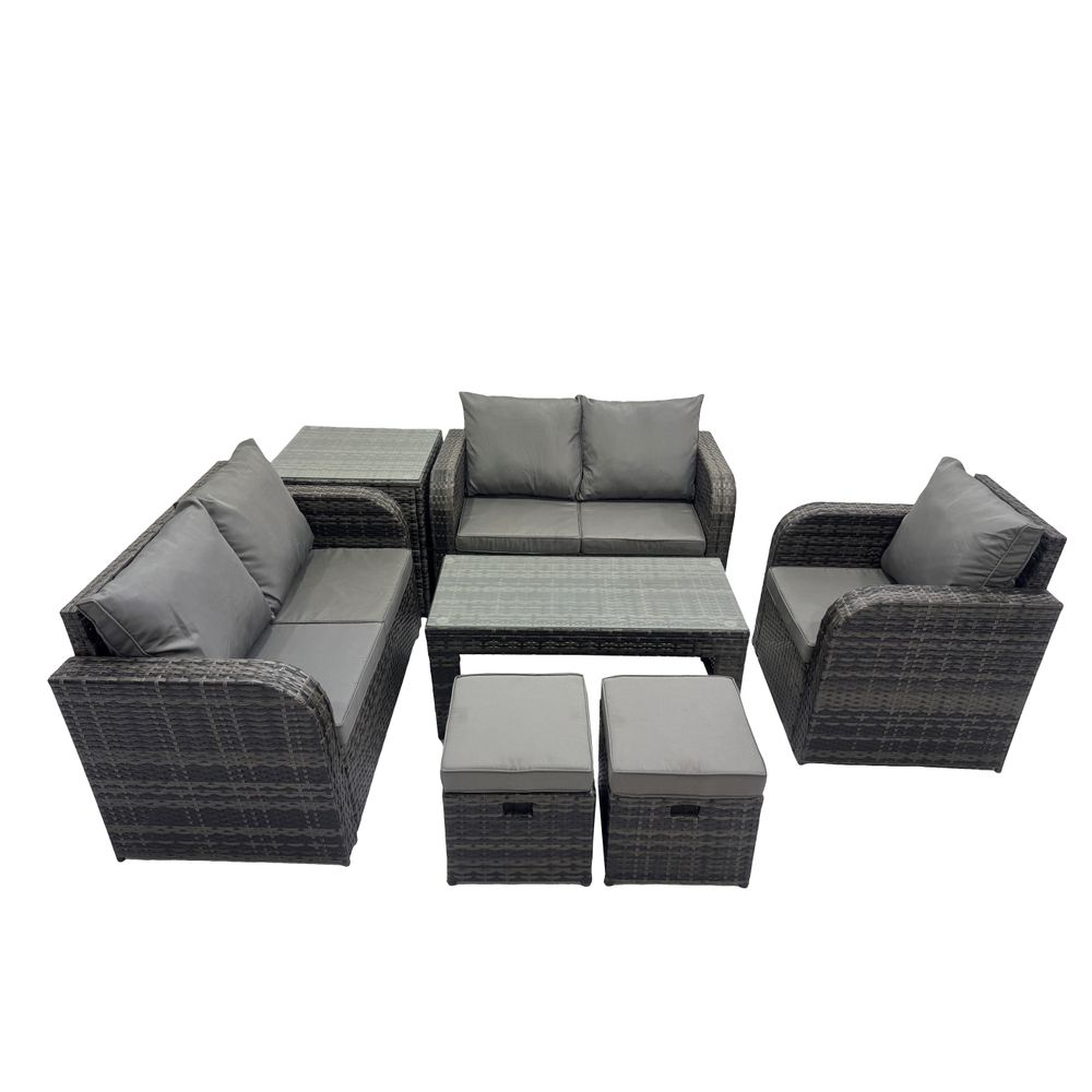 Ensembles de salon de jardin avec 2 petits tabourets table d'appoint gris foncé mixte