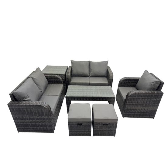 Ensembles de salon de jardin avec 2 petits tabourets table d'appoint gris foncé mixte